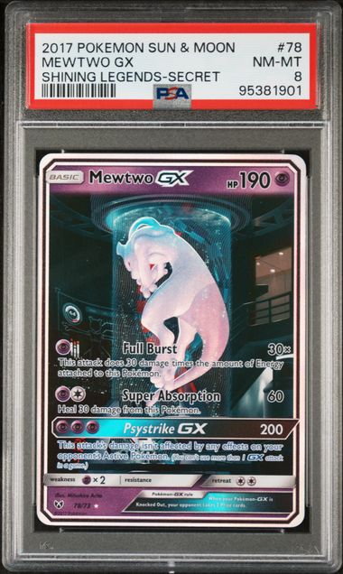 Mewtwo GX 2017 Pokemon Sun & Moon Shining Legends rare secret holo 78/73 PSA 8