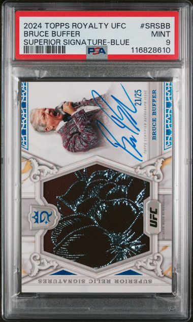 Bruce Buffer 2024 Topps Royalty Superior Signature Patch Autograph Blue #’d 21/25 PSA 9
