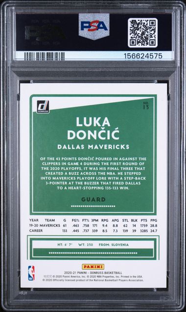 Luka Doncic 2020-21 Panini Donruss red laser #'d 77/99 (Jersey Number) PSA 9