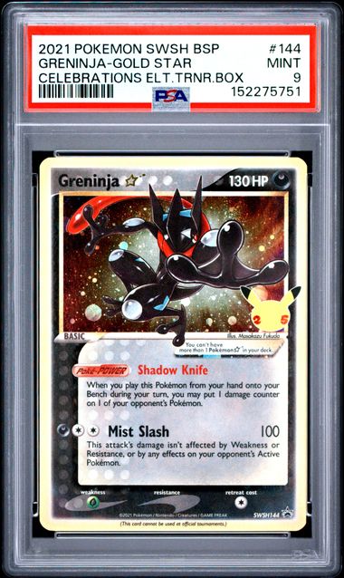 Pokemon Greninja - Gold Star - Celebrations Black Star Promo PSA 9 SWSH 144