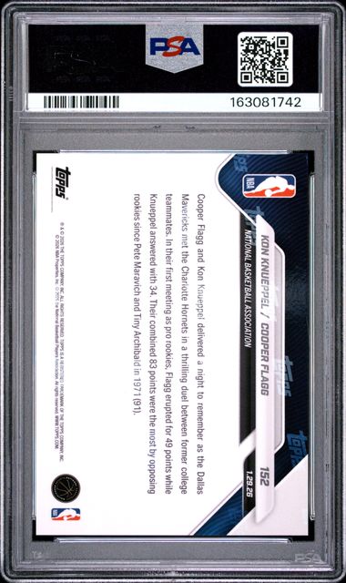 Kon Knueppel/Cooper Flagg 2025 Topps NOW 'Rookies Combine for 83 pts. in Historic Duel' RC PSA 10