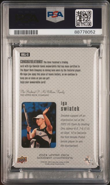 Iga Swiatek 2023 Goodwin Champions UD Game Jersey PSA 7