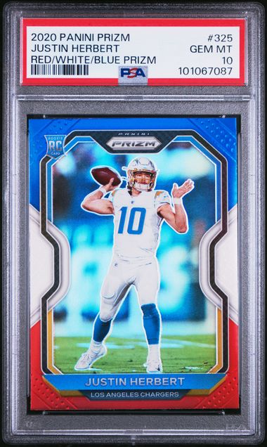 Justin Herbert 2020 Panini Prizm Red/White/Blue Prizm PSA 10 RC