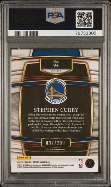 Steph Curry Select Chrome Light Blue Prizm #'d 037/299 PSA 9