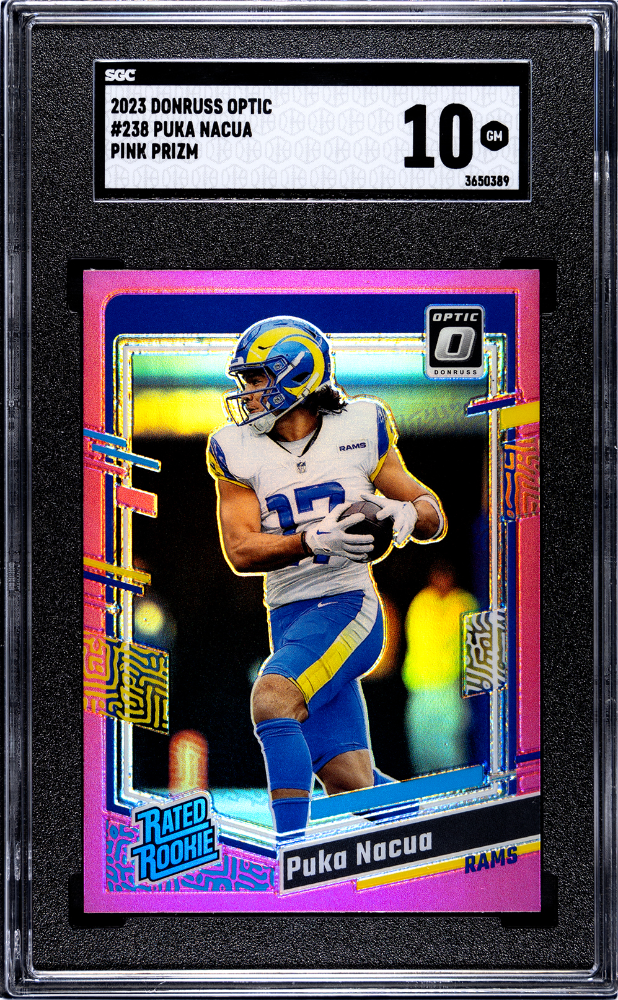 Puka Nacua 2023 Donruss Optic Pink Prizm Rated Rookie SGC 10