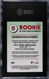 Pete Crow-Armstrong 2024 Bowman Chrome Rookie Of The Year Favorites Autograph #'d 017/150 SGC 9.5/10