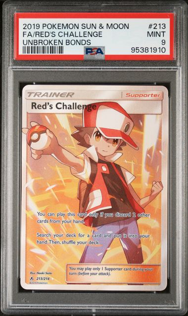Red's Challenge Full-Art 2019 Pokemon Sun & Moon Unbroken Bonds #213/214 PSA 9