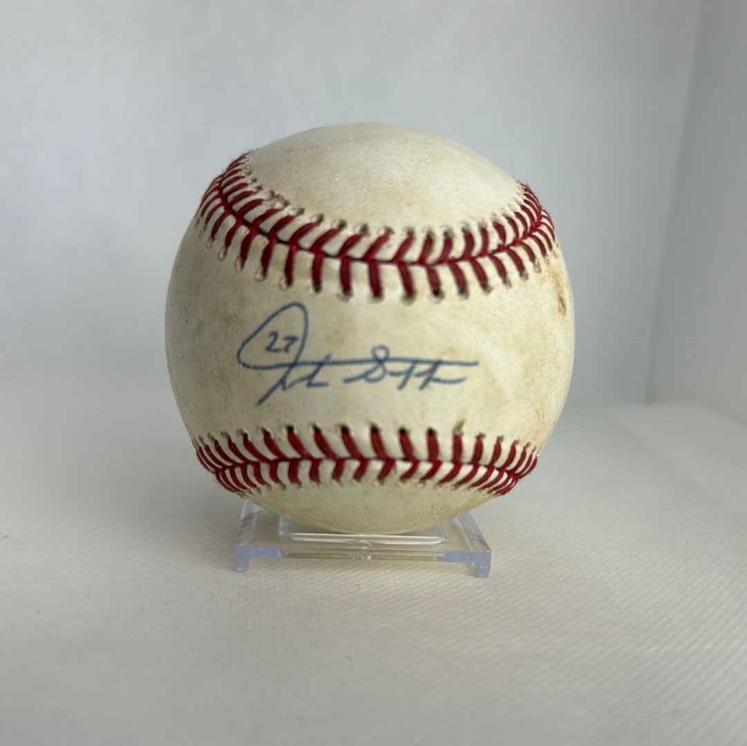 Giancarlo Stanton Autographed MLB Game Used Single Career Hit 985 04/28/18