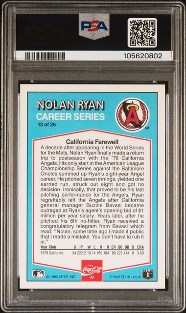 Nolan Ryan 1992 Coca-Cola #13 PSA 8