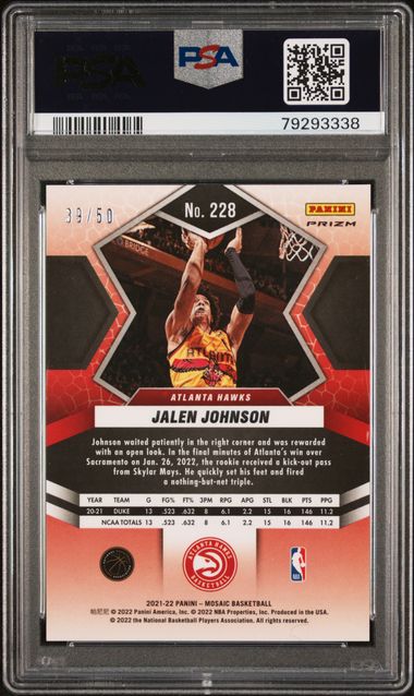 Jalen Johnson 2021 Panini Mosaic Purple Fast Break #'d 39/50 PSA 10