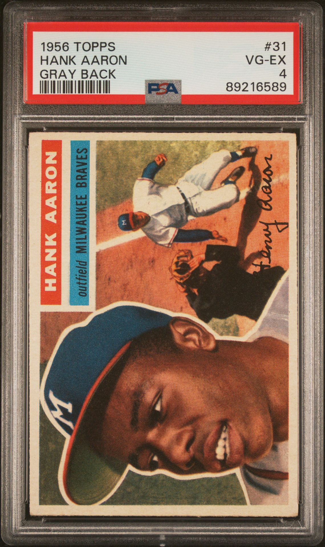 Hank Aaron 1956 Topps #31 Grey Back PSA 4