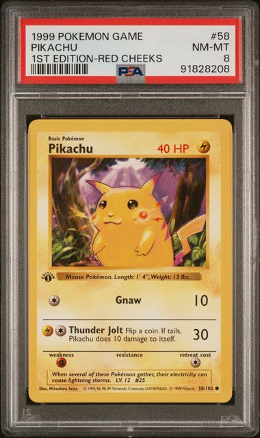 Pikachu 1999 Pokemon 1st Edition Red Cheeks #58/102 PSA 8