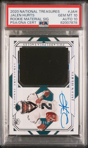Jalen Hurts 2020 Panini National Treasures Rookie Material Signatures RPA #'d 42/99 PSA 10 Auto 10