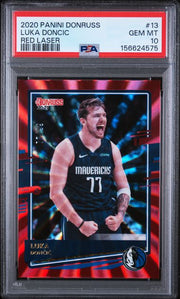 Luka Doncic 2020-21 Panini Donruss red laser #'d 77/99 (Jersey Number) PSA 9