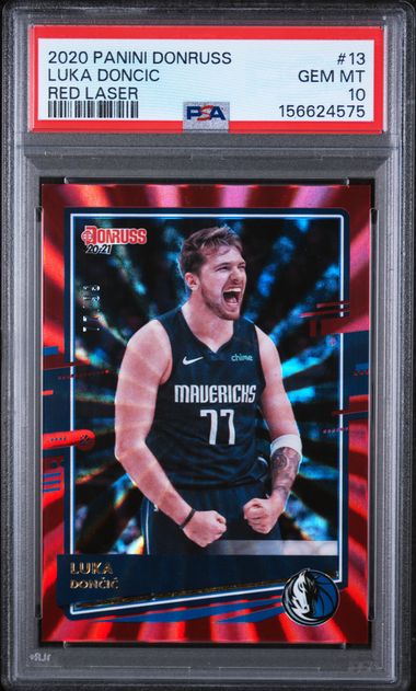 Luka Doncic 2020-21 Panini Donruss red laser #'d 77/99 (Jersey Number) PSA 9