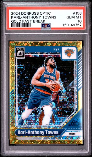 Karl-Anthony Towns 2024 Panini Donruss Optic Fast Break Gold prizm #'d 07/10 PSA 10