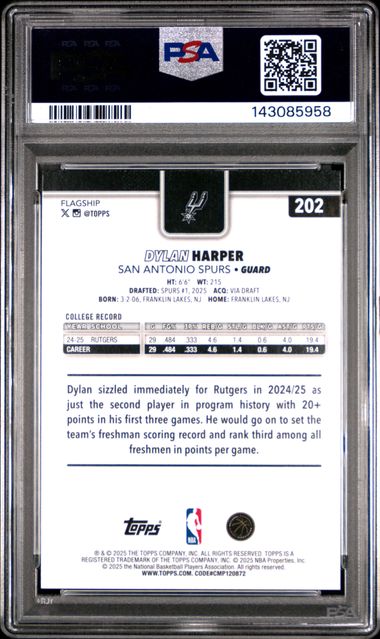 Dylan Harper 2025 Topps Purple Rainbow Rookie #'d 241/250 PSA 10