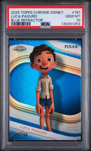 Luca Paguro 2025 Topps Chrome Disney Blue Refractor #'d 034/150 PSA 10