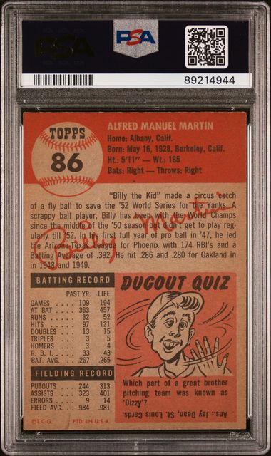 Billy Martin 1953 Topps #86 PSA 6