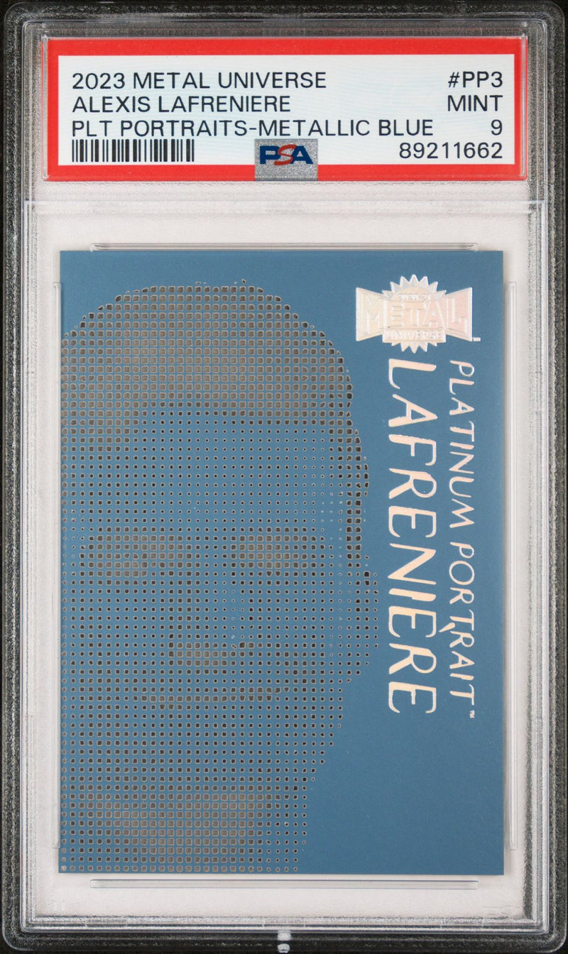 Alexis Lafreniere 2023 Metal Universe Platinum Portraits Metallic Blue PSA 9