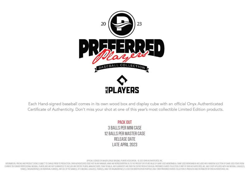 2023 Onyx Preferred Players Collection Baseball 3 Box Case