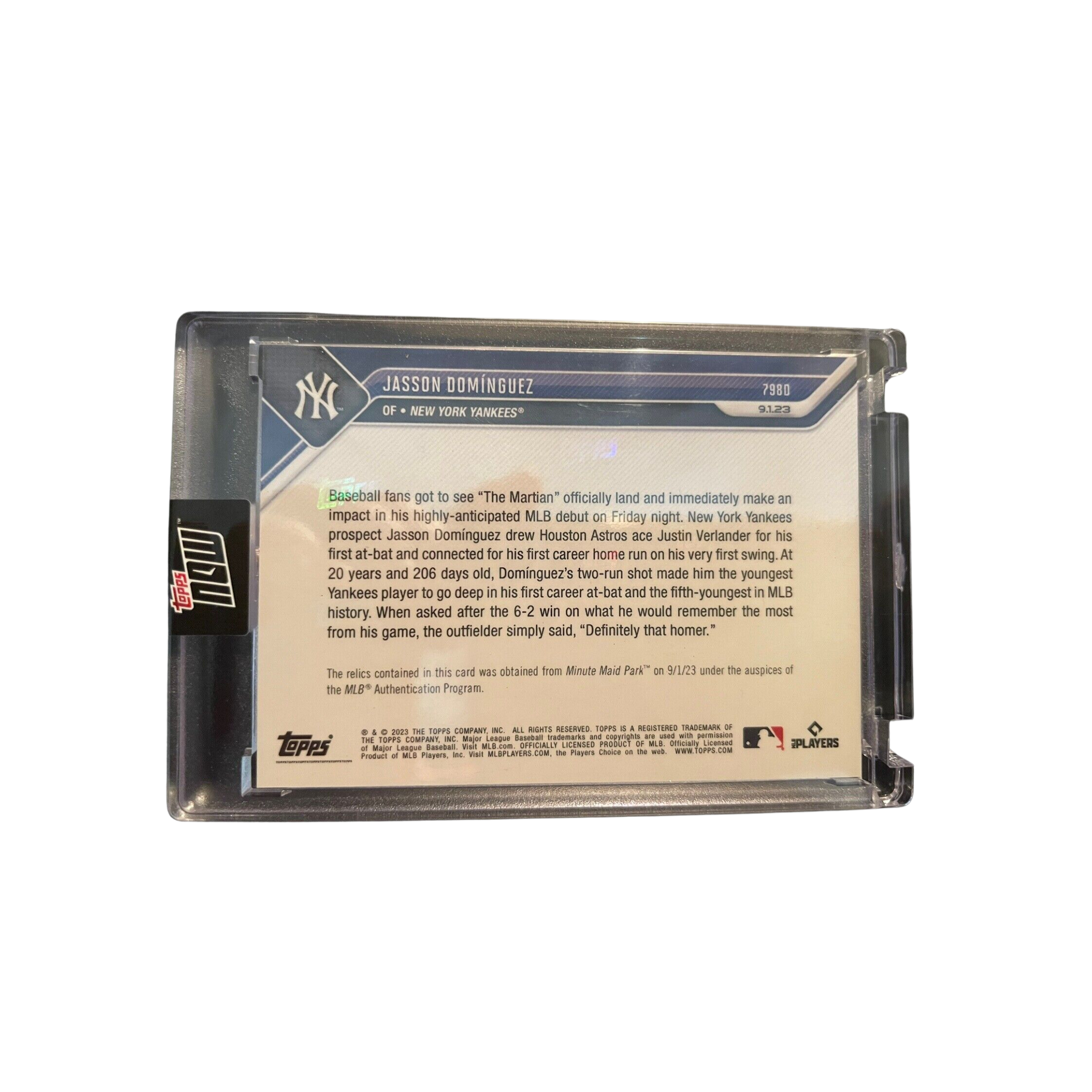 Jasson Dominguez 2023 Topps Now Game used Triple Base Relic # 7/10