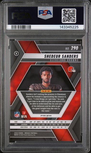 Shedeur Sanders 2025 Panini Mosaic Reactive Purple Rookie PSA 10