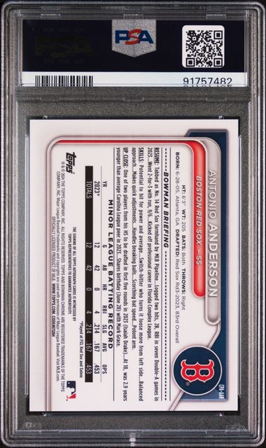 Antonio Anderson 2024 Bowman Chrome Prospect Autograph PSA 9