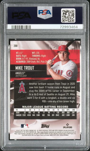 Mike Trout 2021 Topps Stadium Club Chrome '91 refractor PSA 10