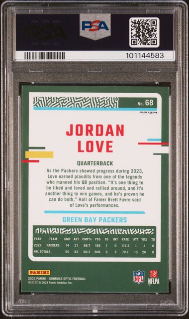 Jordan Love 2023 Panini Donruss Optic One Hundred emoji prizm PSA 10