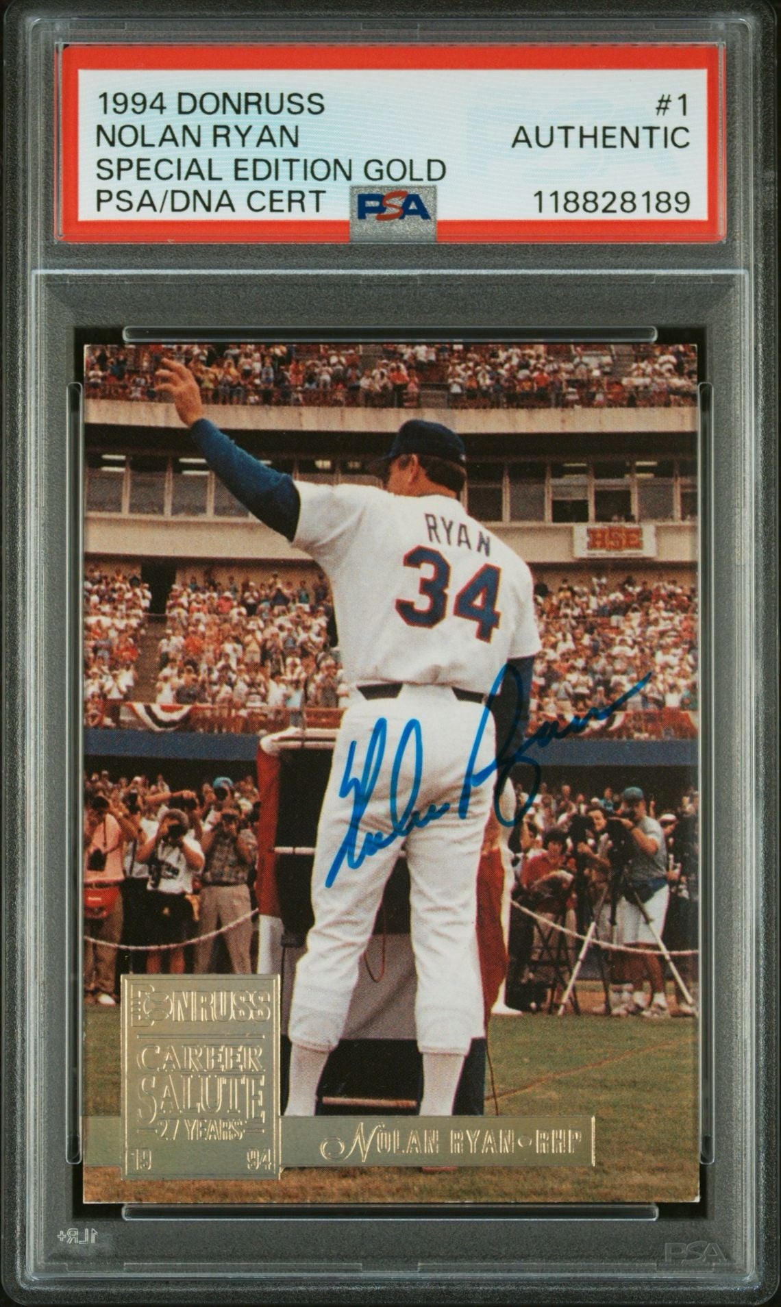 Nolan Ryan 1994 Donruss #1 Career Salute IP Autograph PSA Authentic