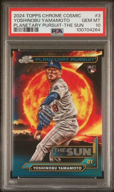 Yoshinobu Yamamoto 2024 Topps Chrone Cosmic Planetary Pursuit The Sun PSA 10