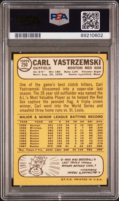 Carl Yastrzemski 1968 Topps #250 PSA 9