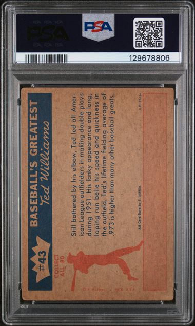 1959 Fleer Ted Williams #43 1951 - LEADS OUTFLDRS IN DOULBE PLAYS