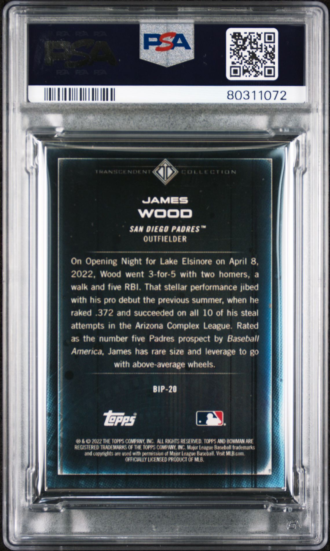 James Wood 2022 Bowman Transcendent Collection Bowman Icons /50 Hands Down PSA 10