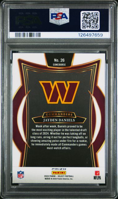 Jayden Daniels 2024 Panini Select Black & Red Shock prizm rookie card PSA 10