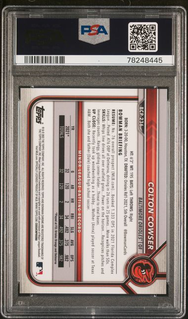 Colton Cowser 2022 Bowman Chrome X Green X-fractor #'d 19/31 PSA 9