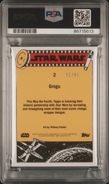 Grogu 2022 Topps Star Wars May 4th Wrapper Art Coll. rainbow foil #'d 62/99 PSA 9