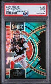 Joe Burrow 2023 Select Die-Cut Green Prizm #'d 1/5 PSA 9