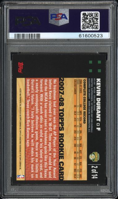 Kevin Durant 2007 Topps Rookie Card Orange PSA 9