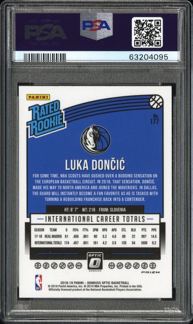 Luka Doncic 2018 Panini Donruss Optic Purple holo RC PSA 9