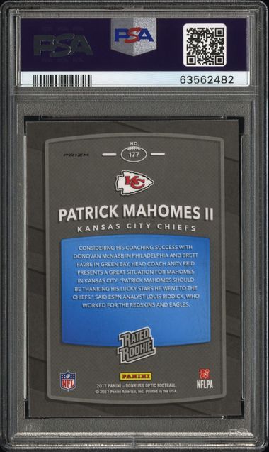 Patrick Mahomes 2017 Panini Donruss Optic Holo Rated Rookie PSA 10