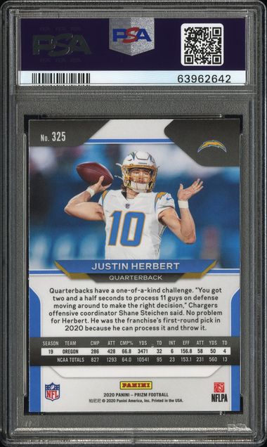 Justin Herbert 2020 Panini Prizm Rookie Card PSA 10