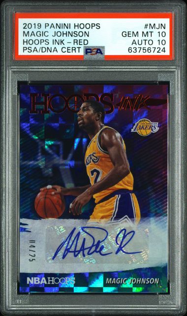 Magic Johnson 2019 Panini NBA Hoops Hoops Ink Red 