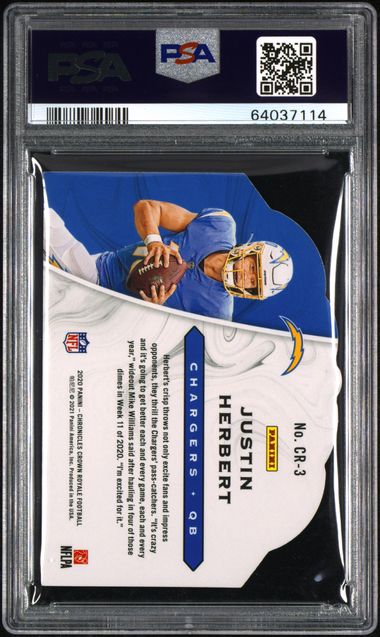 Justin Herbert 2020 Panini Chronicles Crown Royale Red RC #'d 021/199 PSA 9