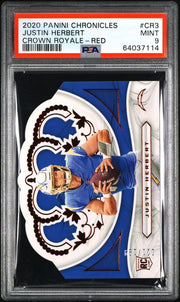 Justin Herbert 2020 Panini Chronicles Crown Royale Red RC #'d 021/199 PSA 9