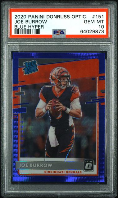 Joe Burrow 2020 Panini Donruss Optic Rated Rookie Blue Hyper Prizm PSA 10