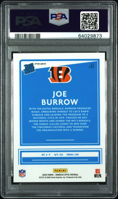 Joe Burrow 2020 Panini Donruss Optic Rated Rookie Blue Hyper Prizm PSA 10