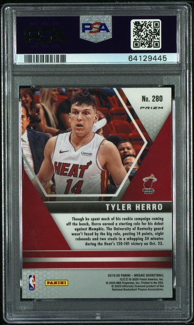 Tyler Herro 2019 Panini Mosaic Peacock Choice NBA Debut rookie card PSA 9