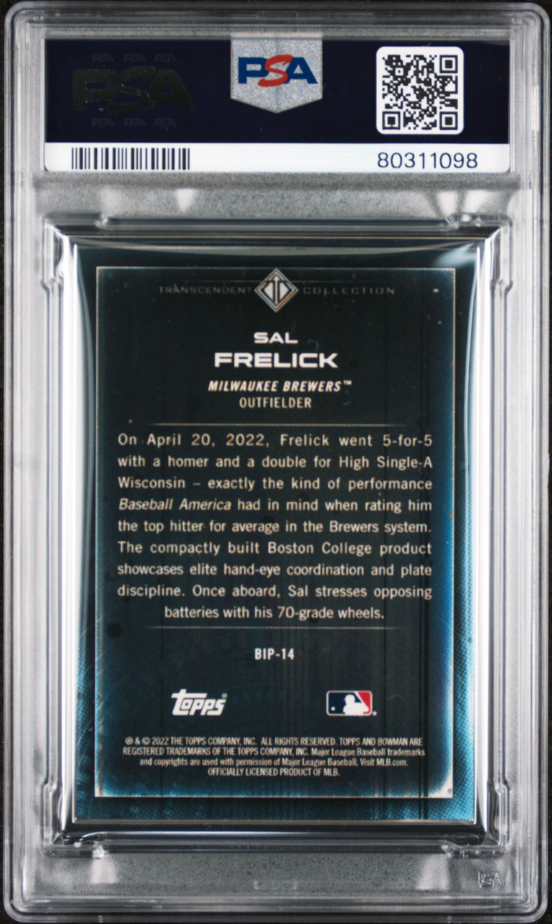 Sal Frelick 2022 Bowman Transcendent Collection Bowman Icons /50 Swinging PSA 9
